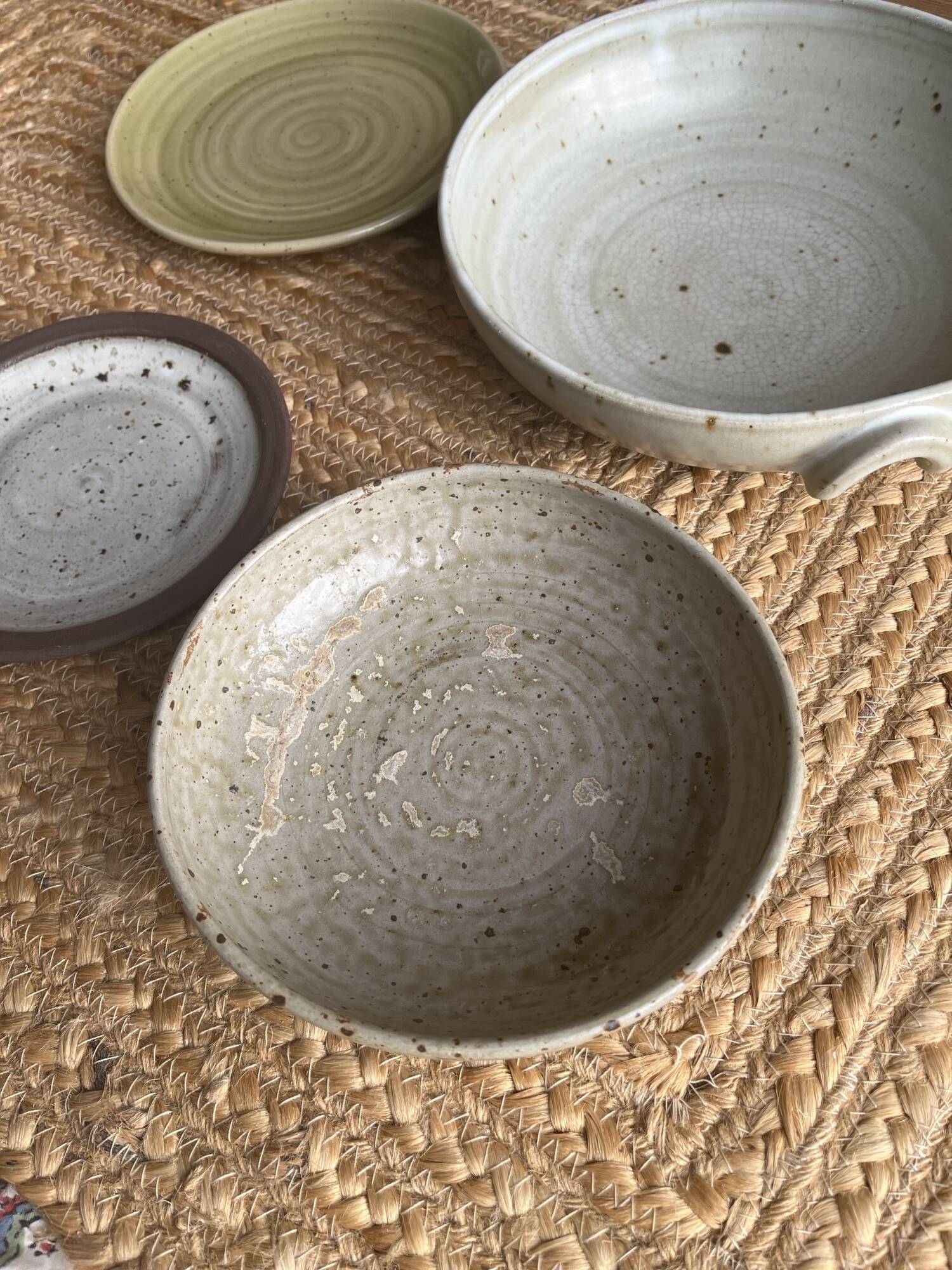 Set of 2 stoneware dishes and 2 plates from the 70s and 80s