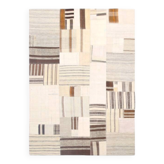 5x8 Neutral Beige Handmade Made in Anatolian Vintage Kilim Rug, 167x234 Cm