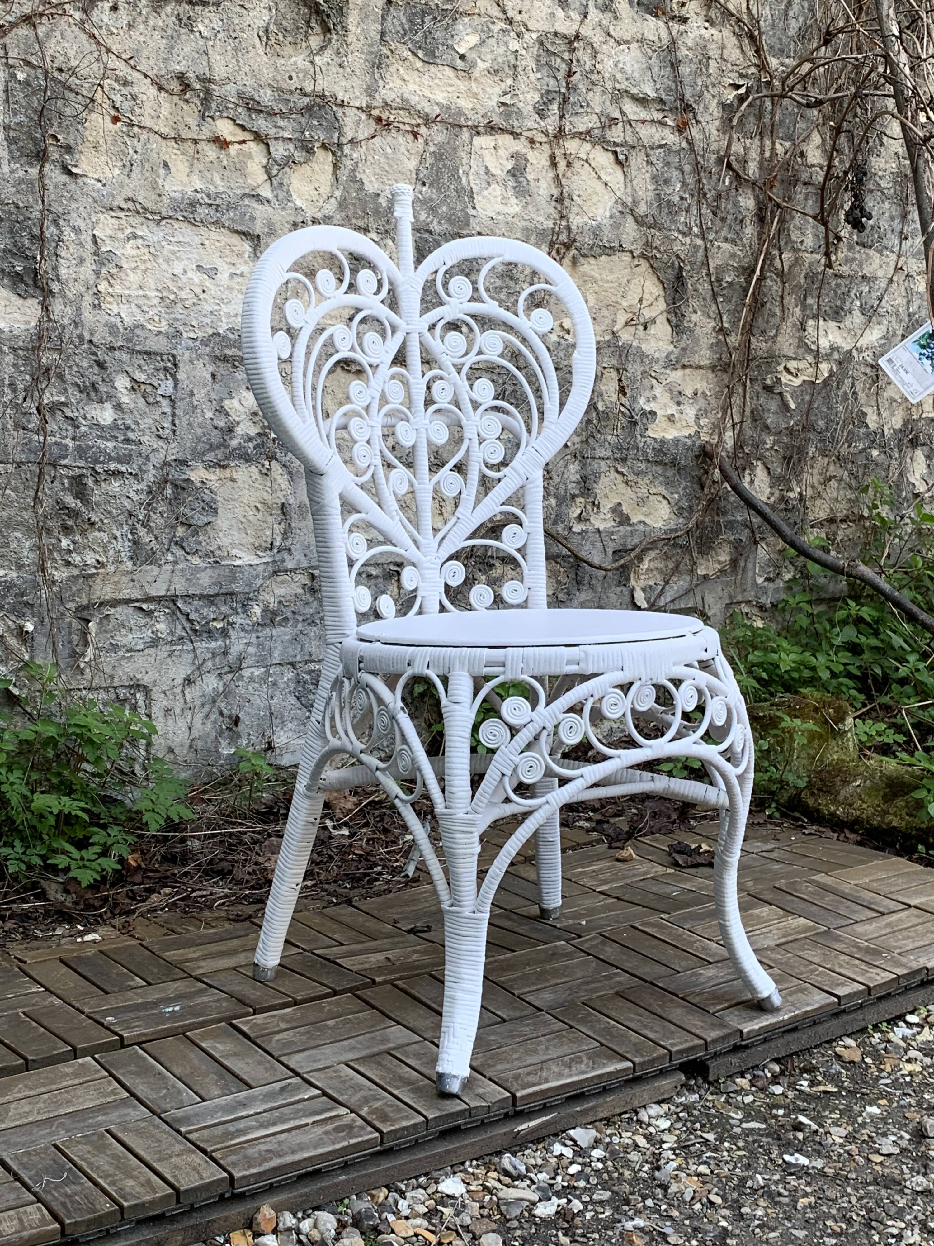 Peacock armchair and chair in white rattan, 1970