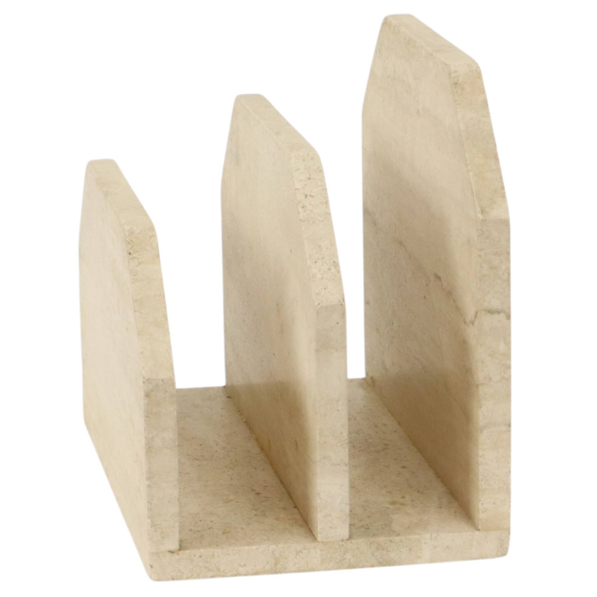 Vintage Travertine Natural Stone Magazine Rack – 1970s