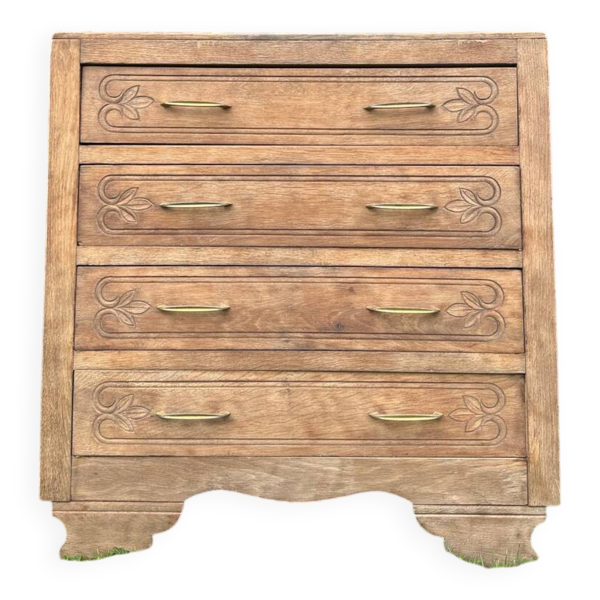 Commode vintage en bois massif sculpté – 4 tiroirs