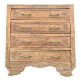 Commode vintage en bois massif sculpté – 4 tiroirs