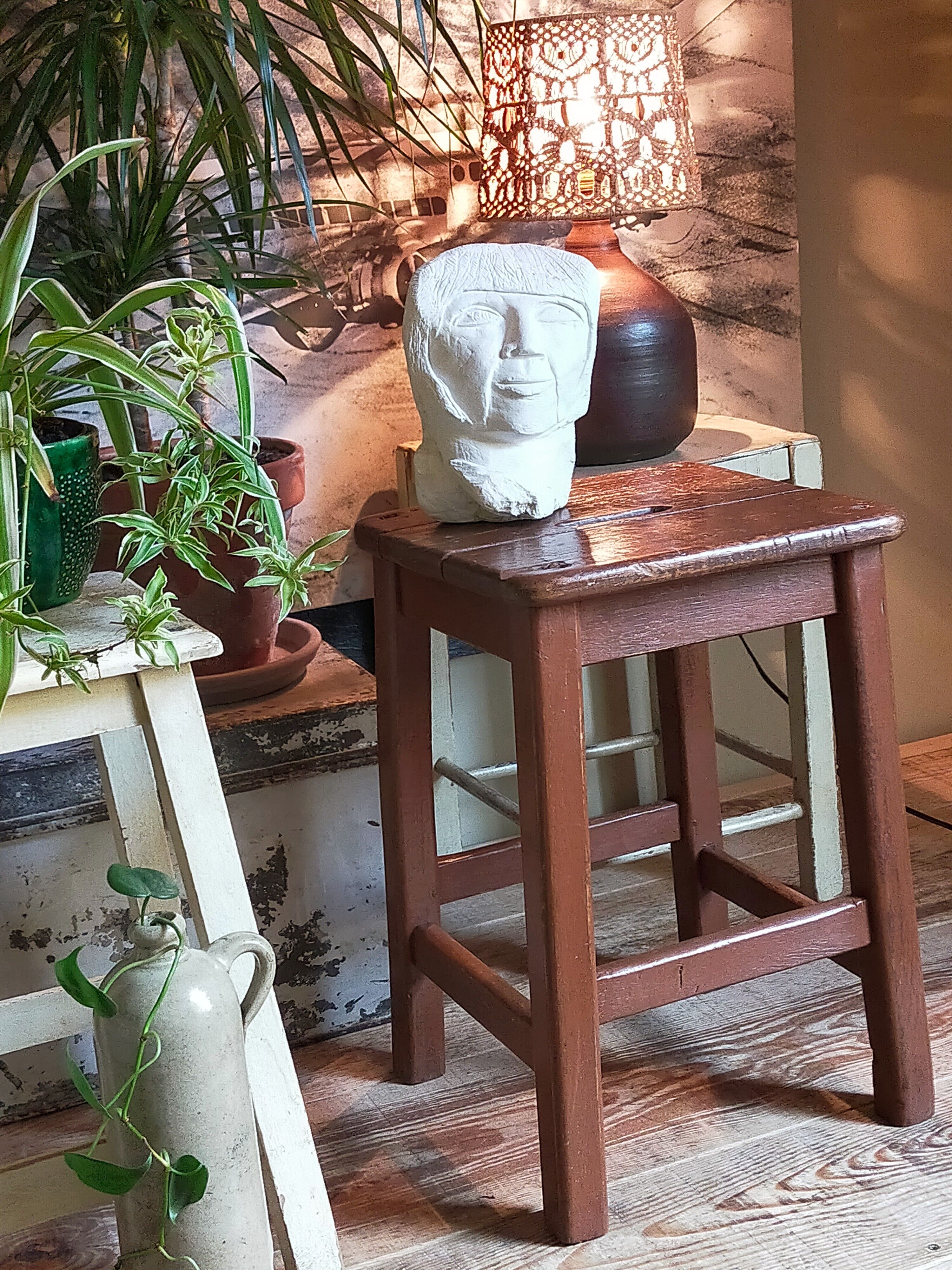 Workshop stool in old solid wood