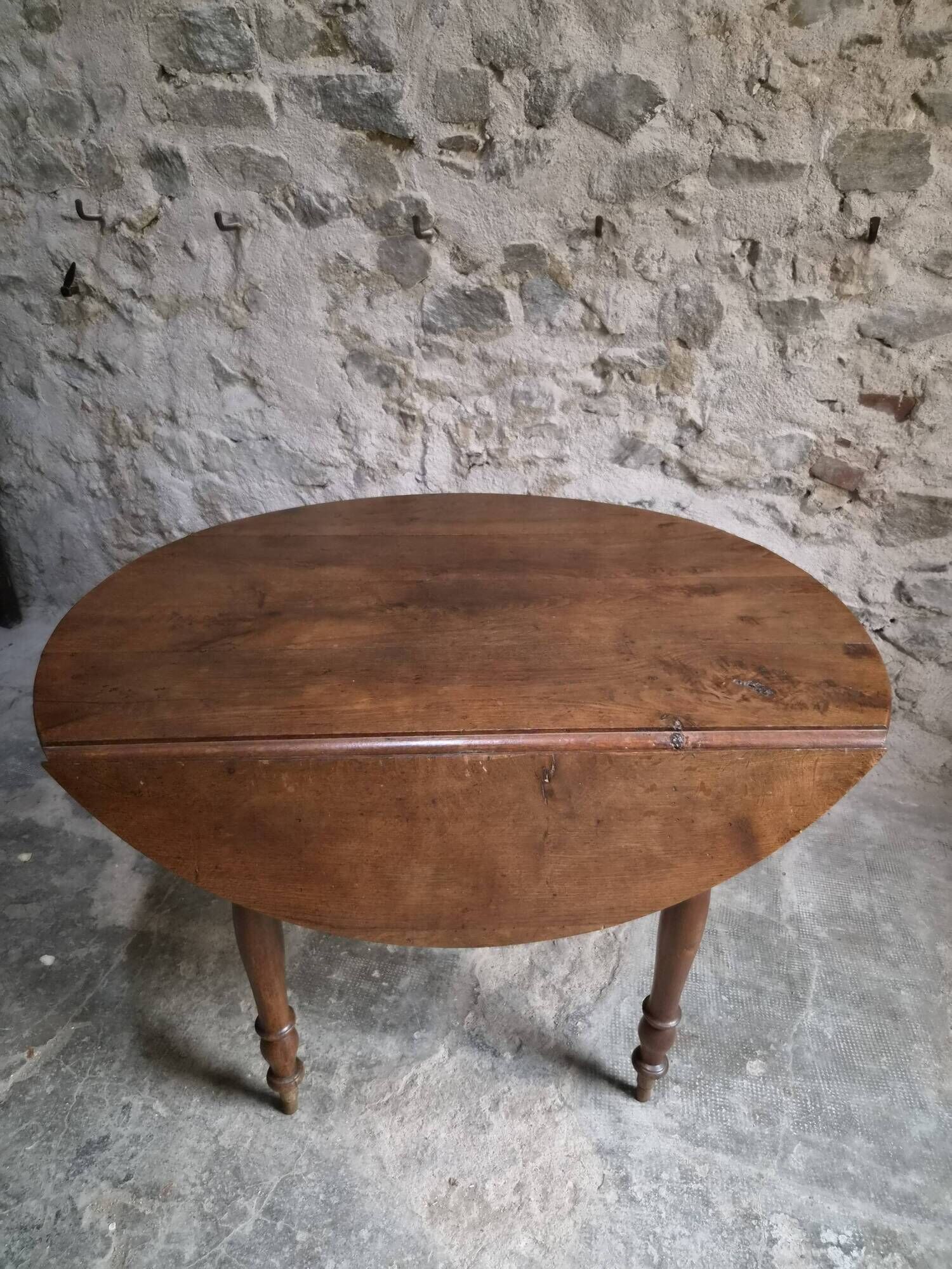 Table à abattants ancienne en chêne français, table à manger ronde, vers 1880–1920