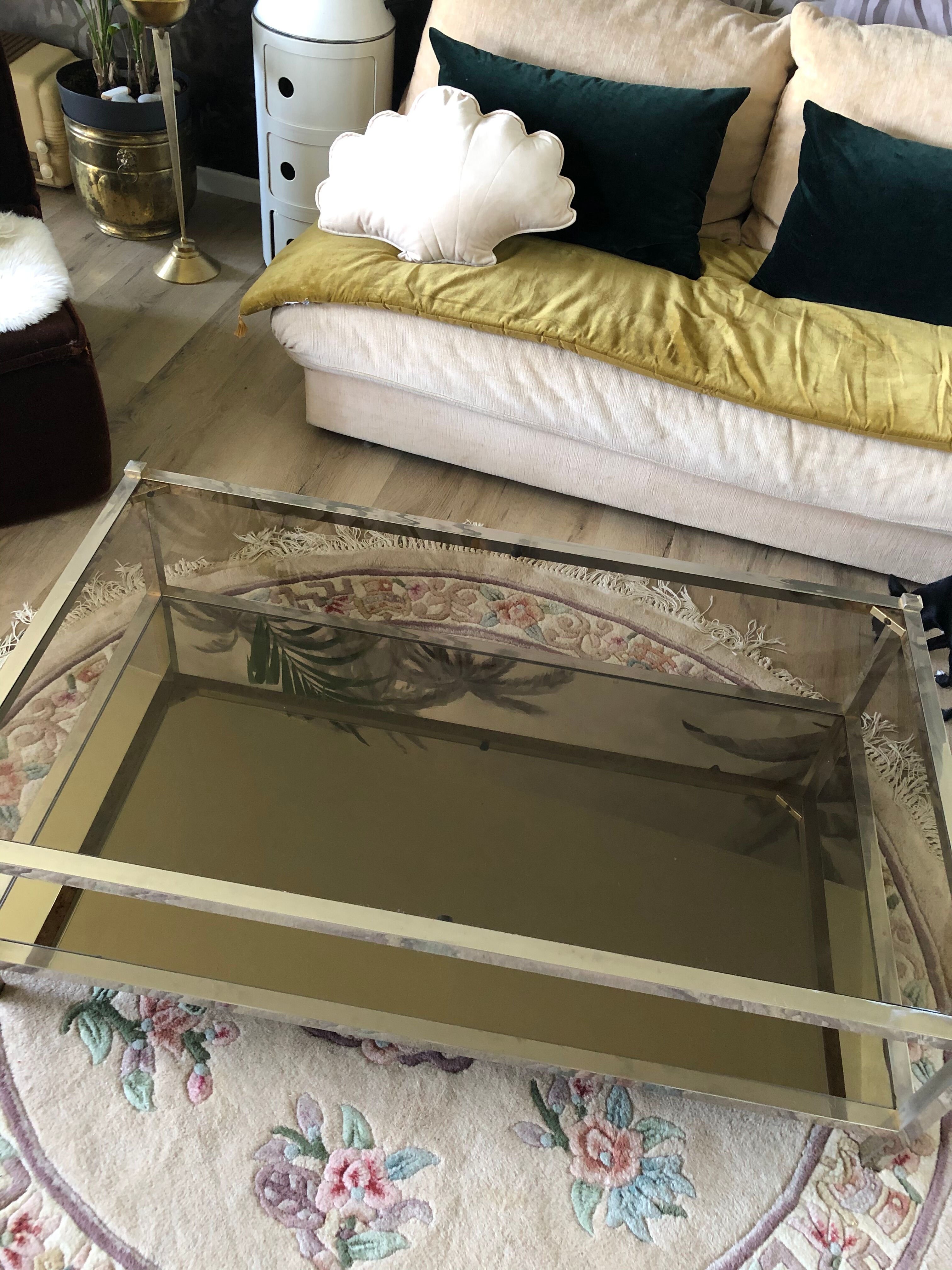 Coffee table 70s metal and smoked glass