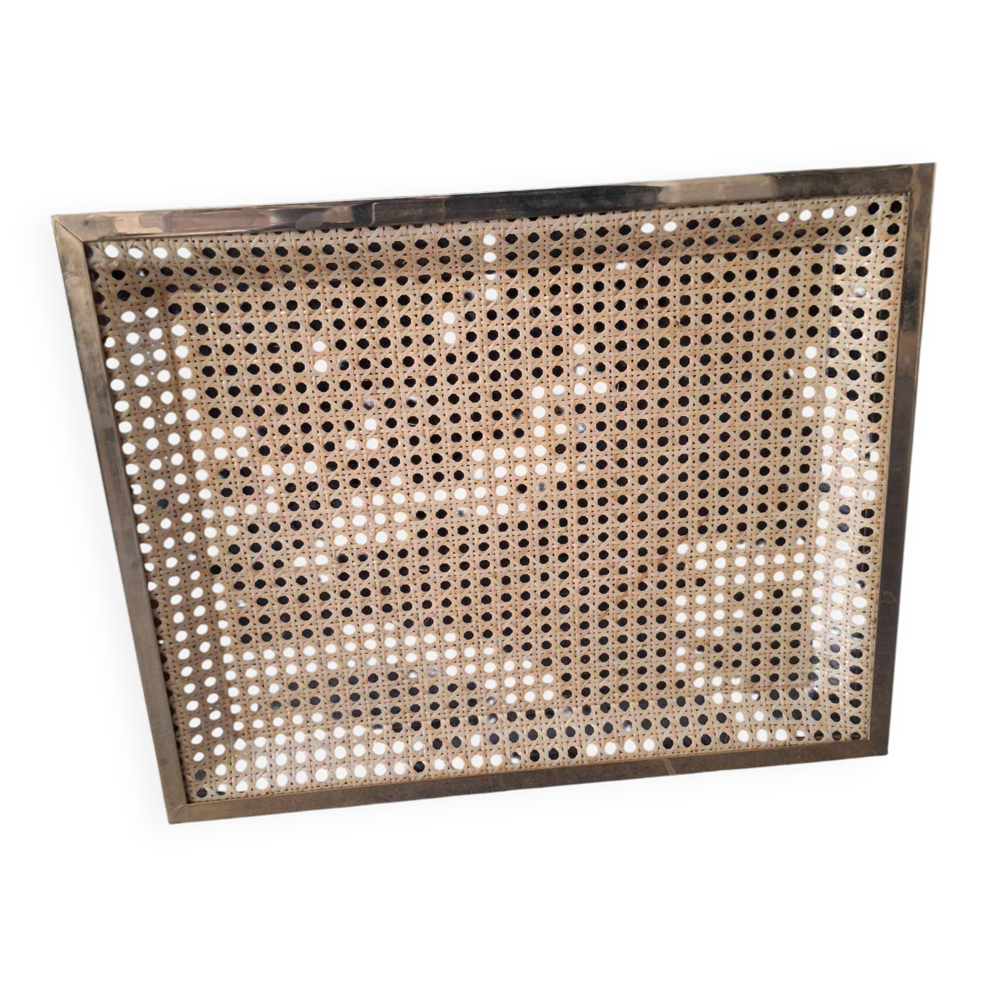 vintage cane and brass tray