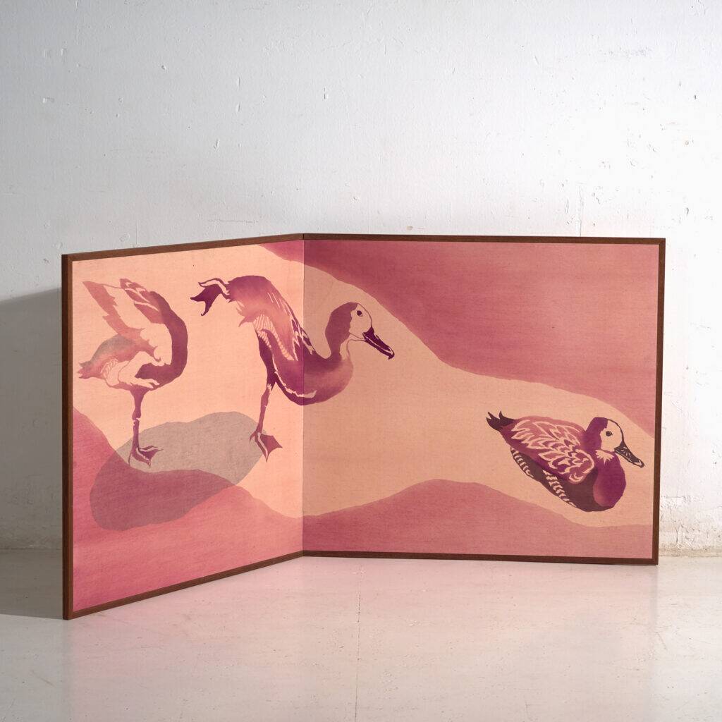 Japanese two-panel screen in dyed fabric – Japan, circa 1985
