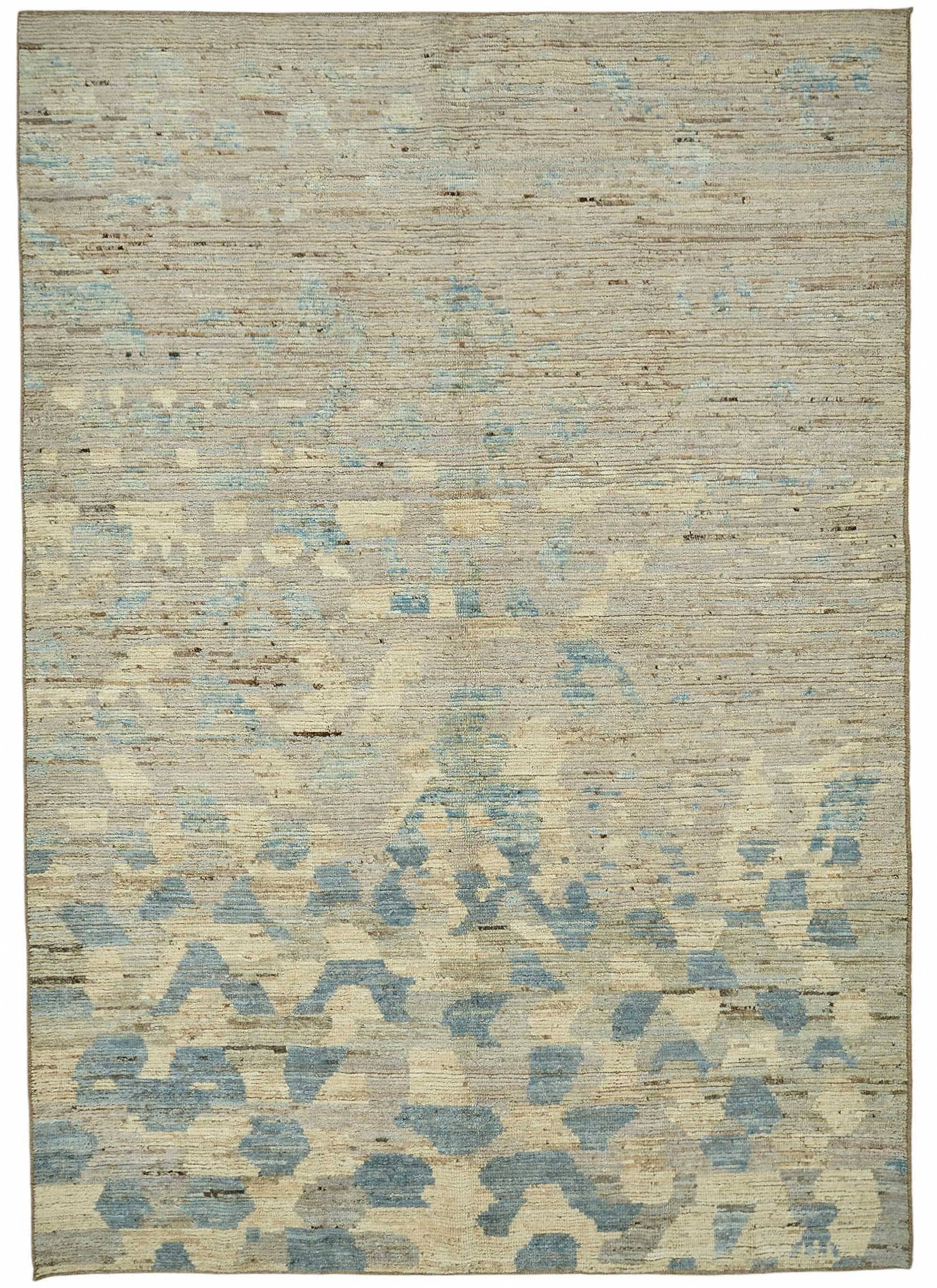 Hand-Knotted Turkish Contemporary 203 cm x 296 cm Beige Wool Carpet
