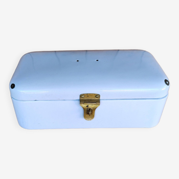 Vintage bread box - white enamel and brass - retro