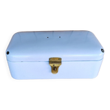 Vintage bread box - white enamel and brass - retro