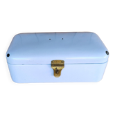 Vintage bread box - white enamel and brass - retro