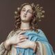 Plaster statuette of the Virgin of Olot with glass eyes. Early 20th century.