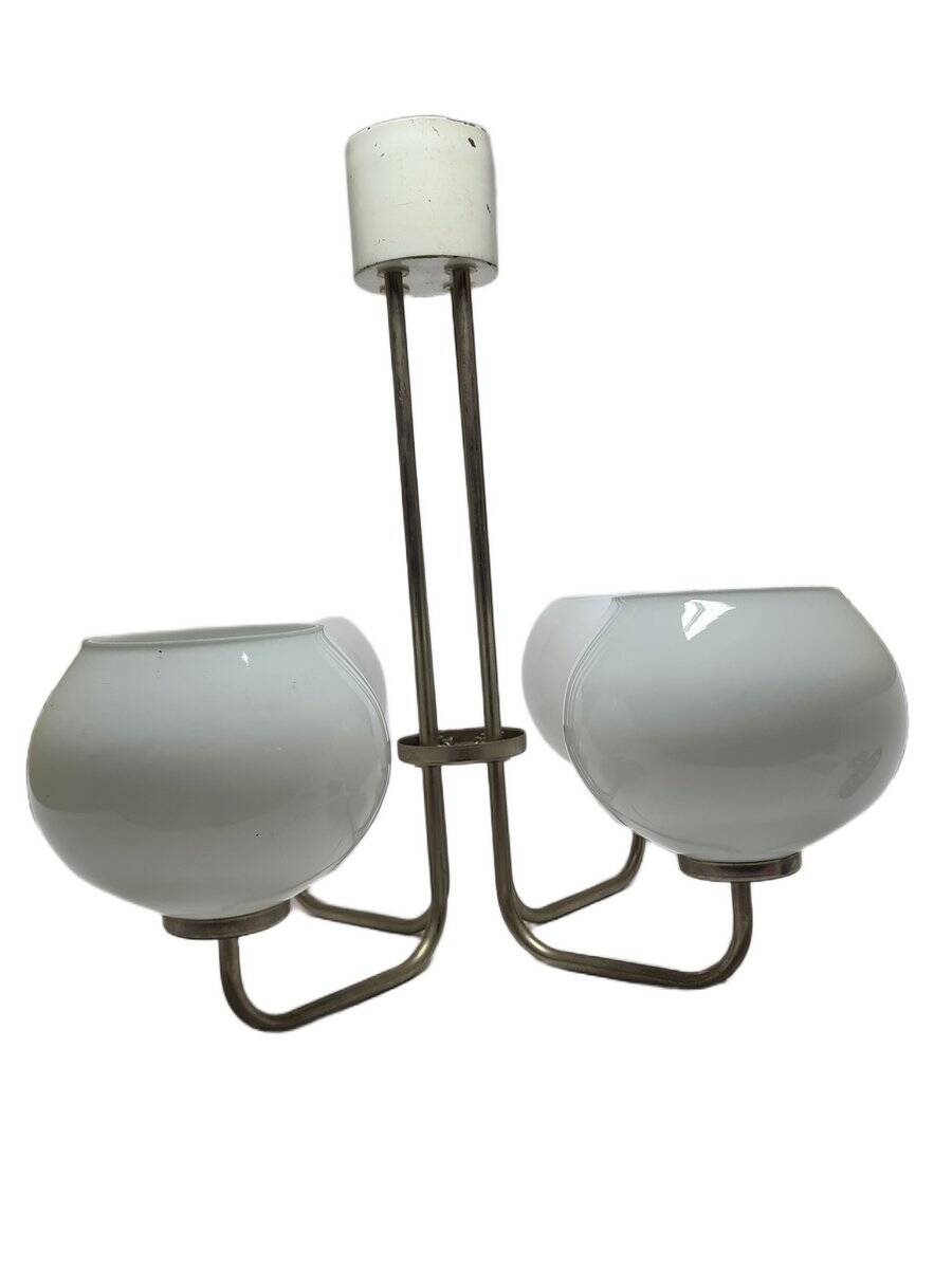 Postmodern brass and glass chandelier, Poland, 1970s