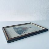 Framed antique engraving, harvest scene