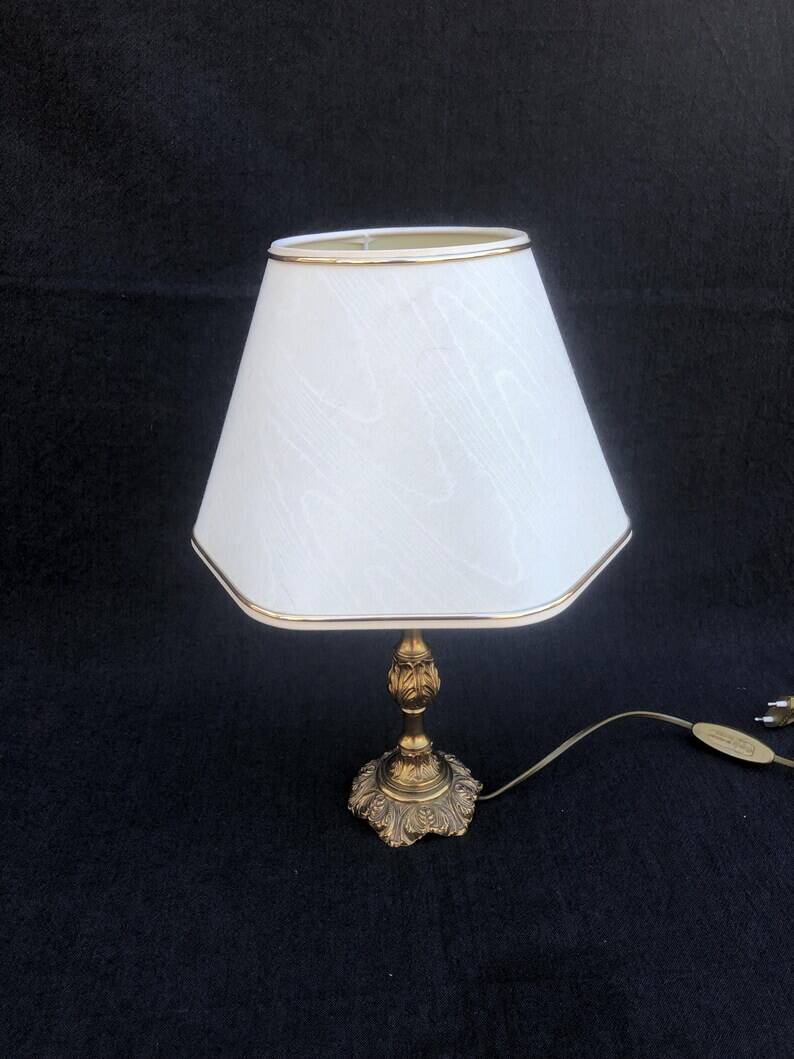French Louis XV Style Table Lamp: Cream Hexagon Shade, Gold Trim