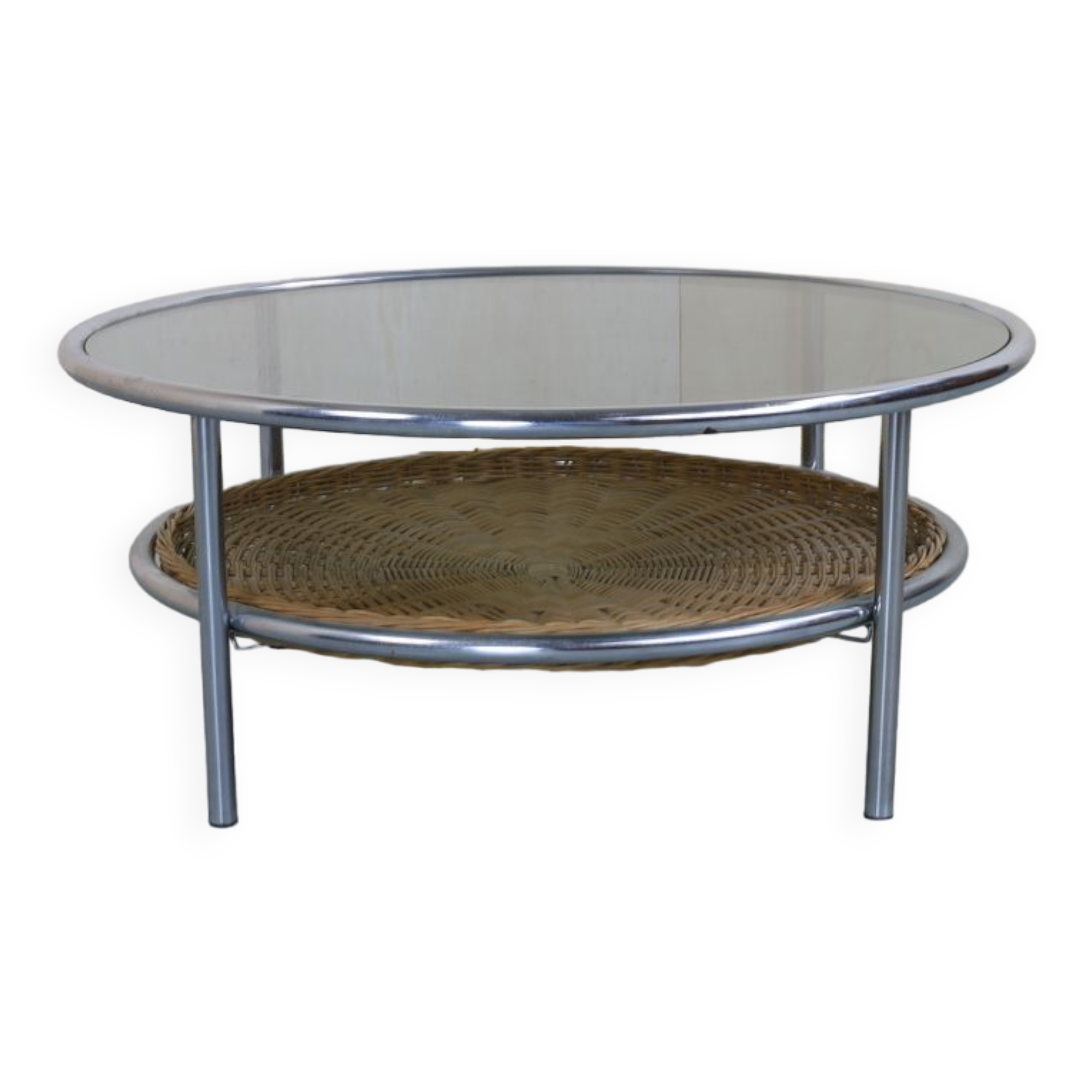 Vintage coffee table chrome & glass, 1970s