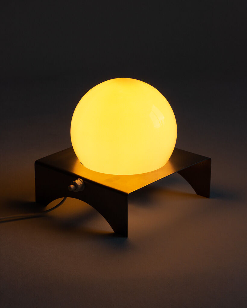 Wall lamp or table lamp in steel and opaline, France, 80s