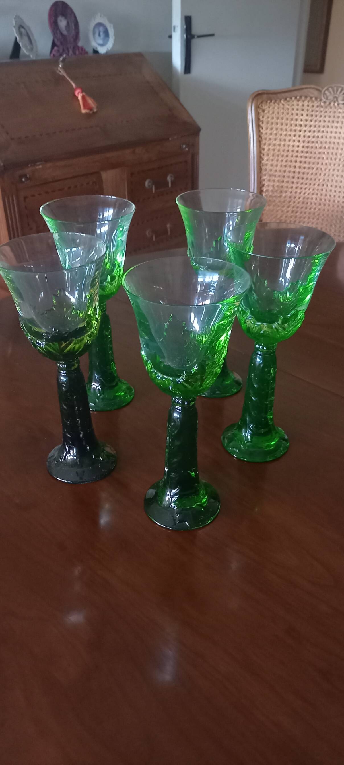 Set of 5 Saint Louis crystal wine glasses.