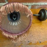 Antique Swan Neck Wall Lamp Gold Metal + Vintage Pink Glass Dome