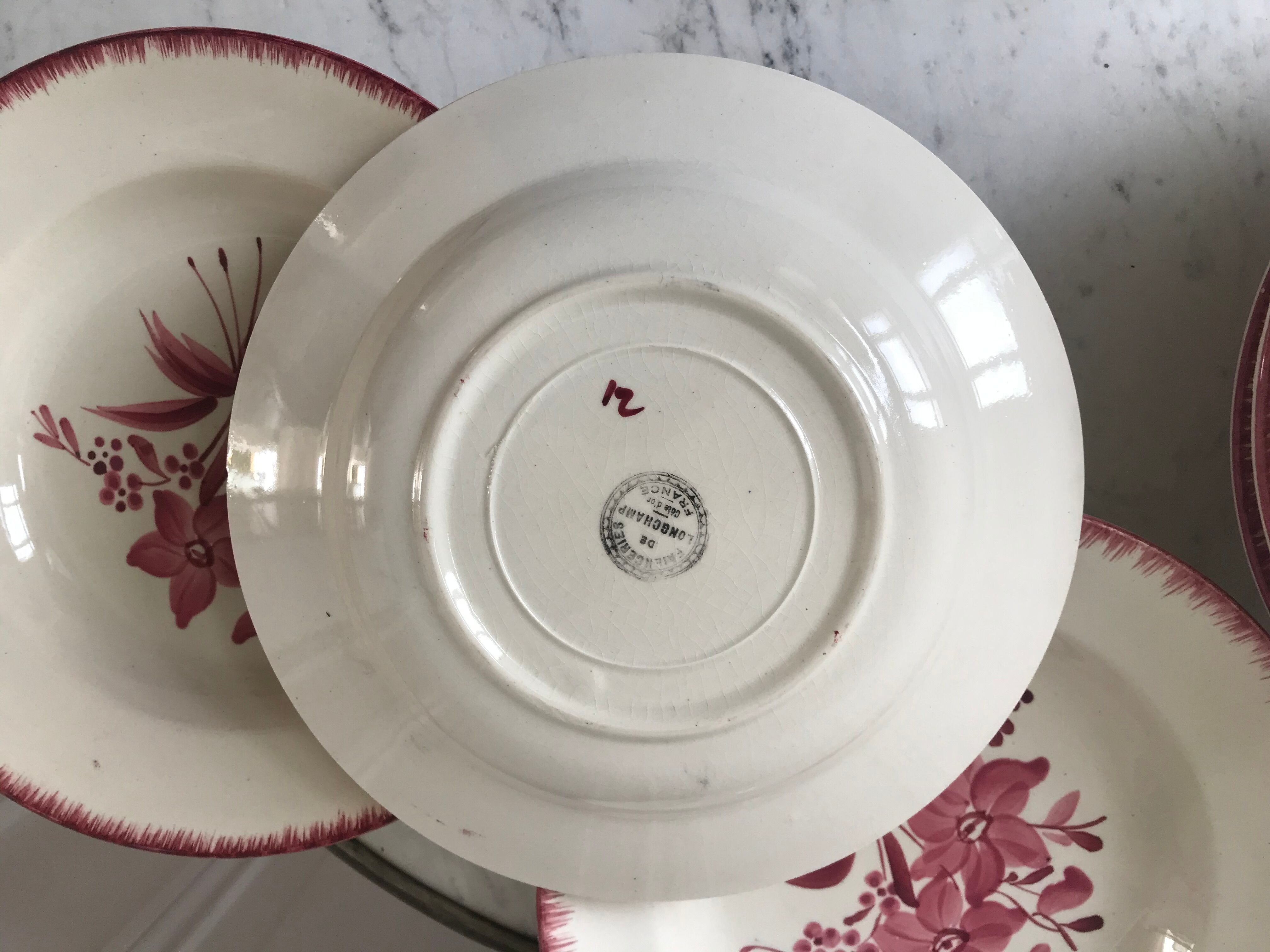 set of 6 hollow plates Longchamp pinks 30-40s