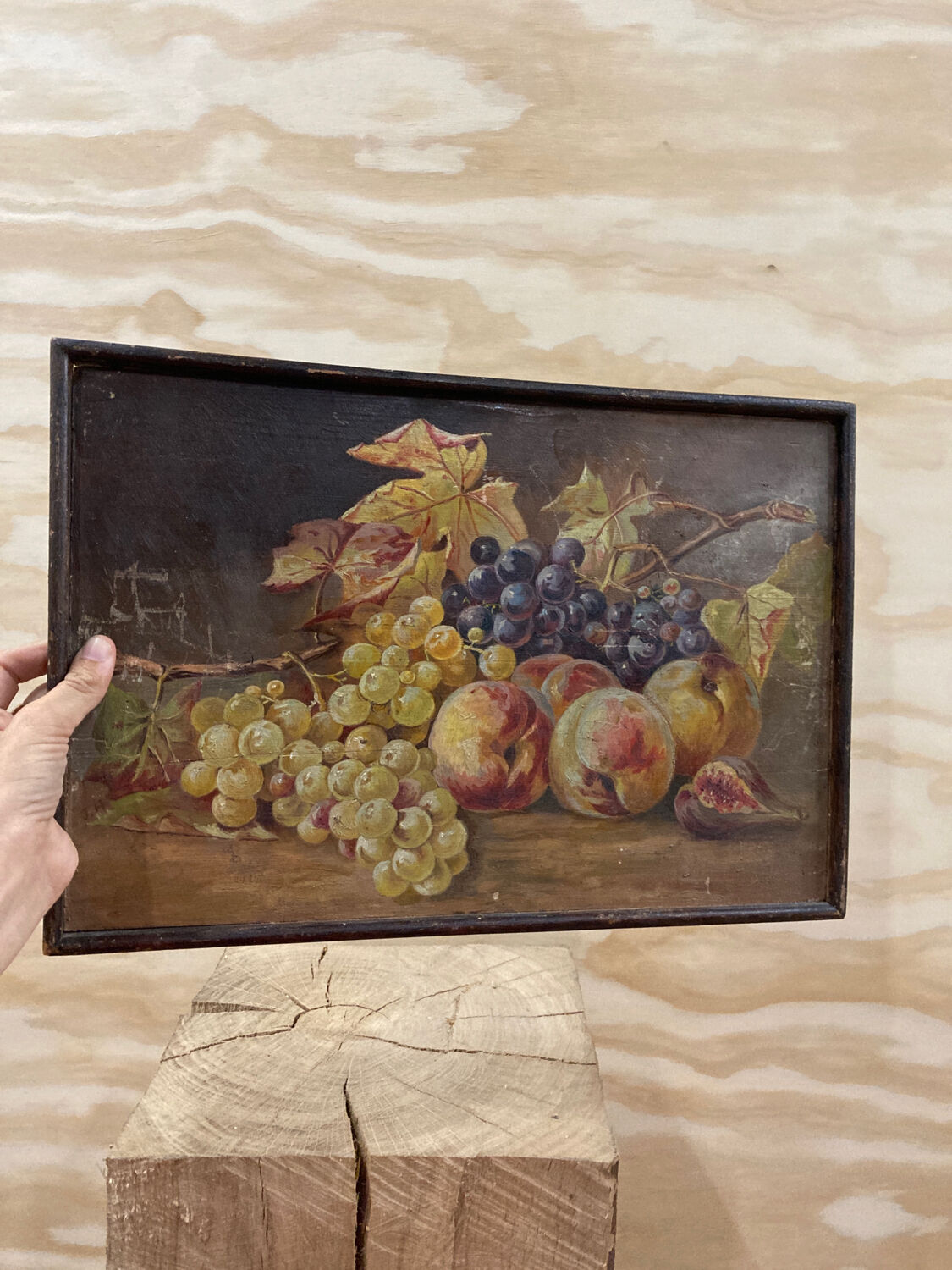 Still life on wood painted in oil 19th