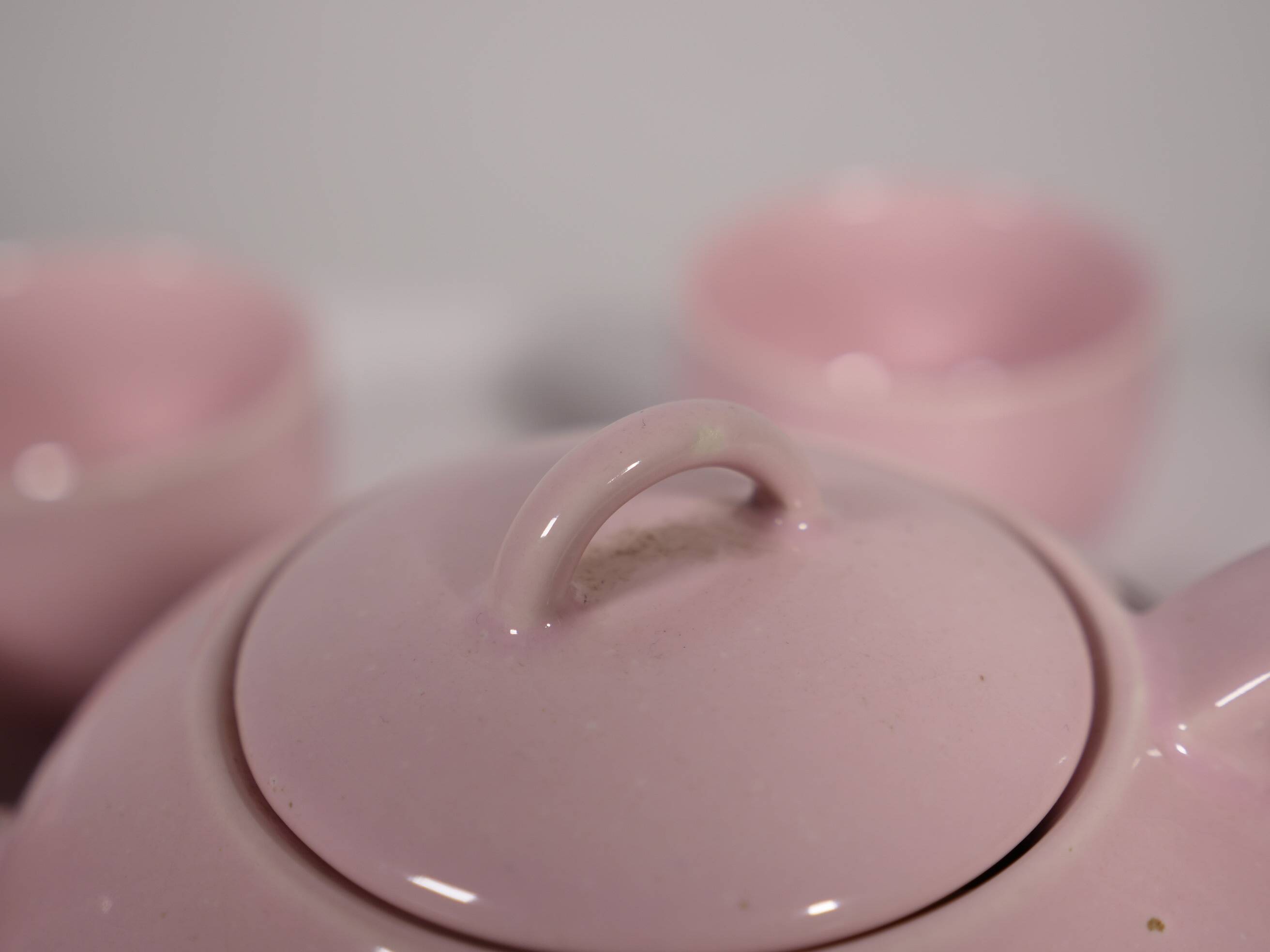 Mid-Century Vintage Tea Set Pastel Pink Porcelain Teapot & Cups, 1960s