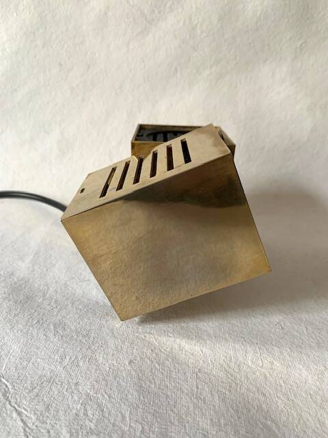 Old spot lamp, square, golden, to table, Aric cubes 70s