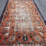 Tapis Oushak orange et bleu fait à la main avec des fleurs