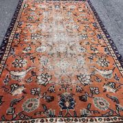 Orange and Blue Handmade Oushak Rug with Flowers