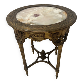 Louis XVI style pedestal table in wood and gilded stucco, 19th century
