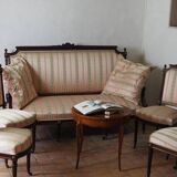 Antique French Empire Style Sofa and Chairs: Pink Satin Furniture Set