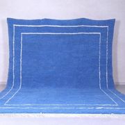 Tapis marocain traditionnel en laine bleue, fait main