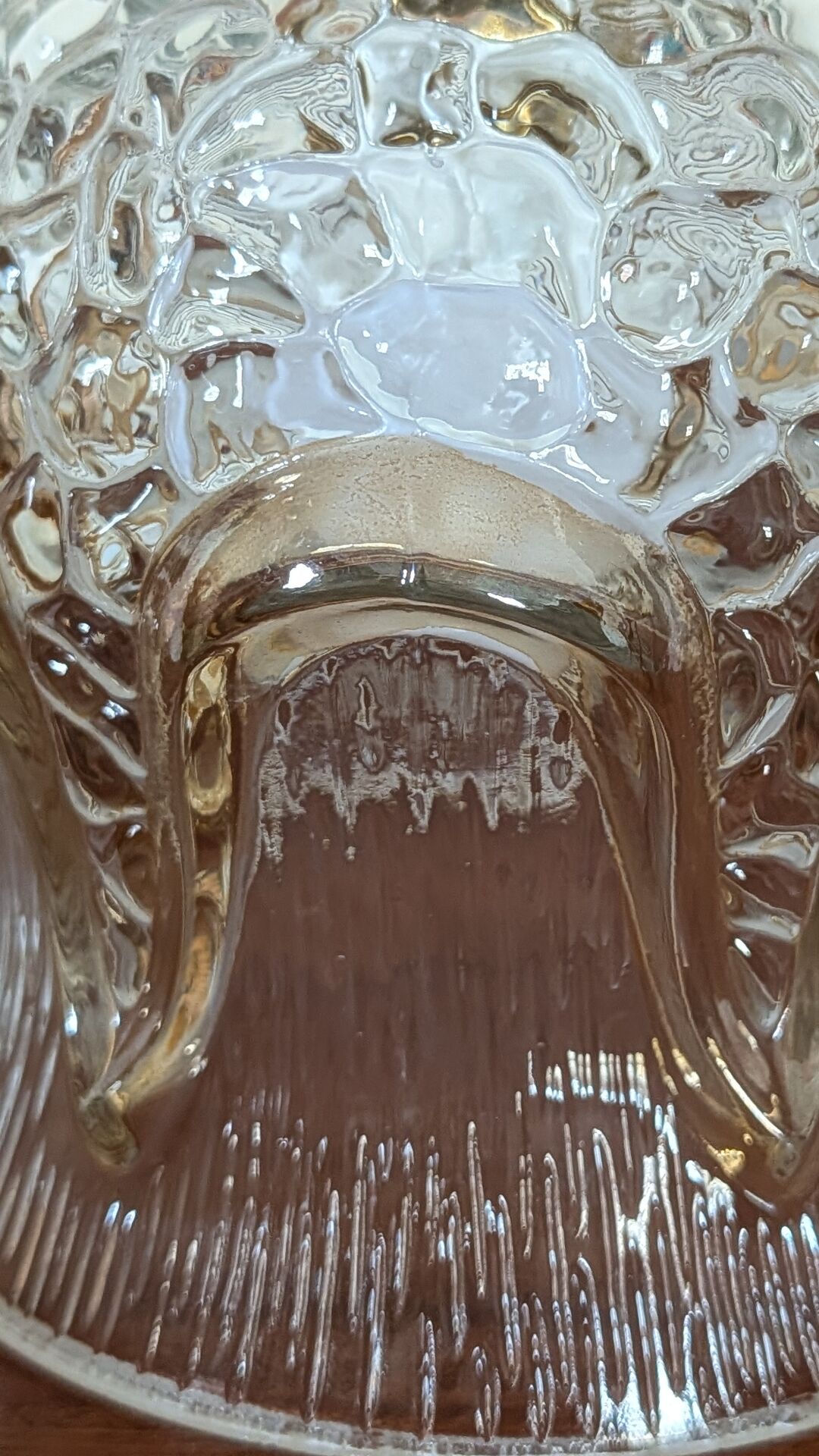 Bulged glass lampshade and 6 amber arches