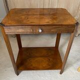 Walnut veneer pedestal table.