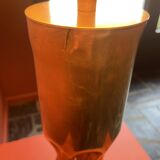 Brass shell socket lamp from the 1st WW, black pyramidal lampshade in Carlucci linen.