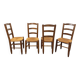 Set of 4 vintage brutalist chairs in wood and straw from the 1960s.