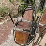 Set of 6 indu chairs in metal and exotic wood.