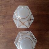 Pair of opalescent and gilded lamp glass