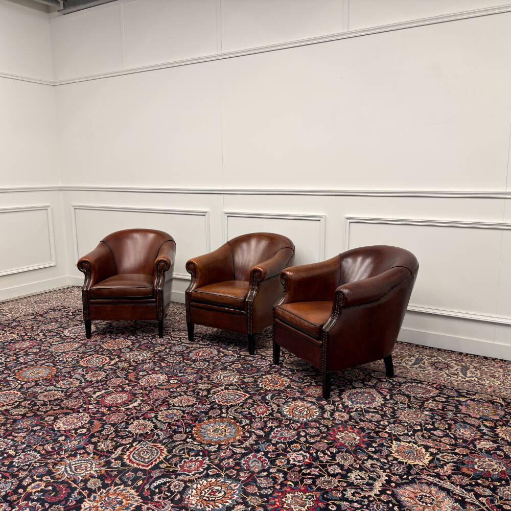 Classic English Sheepskin Leather Armchairs