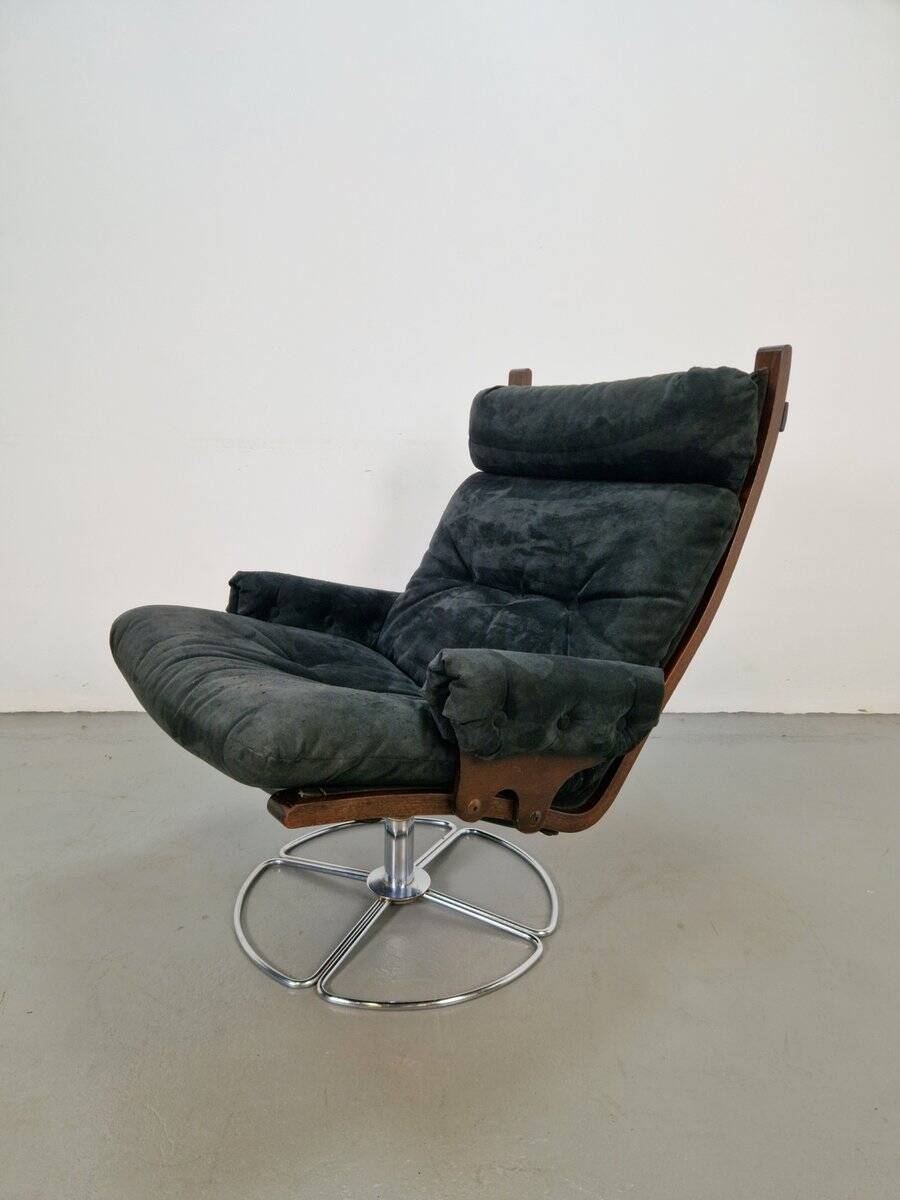 Vintage Black Alcantara Lounge Chair by Bruno Mathsson for Dux, 1960s