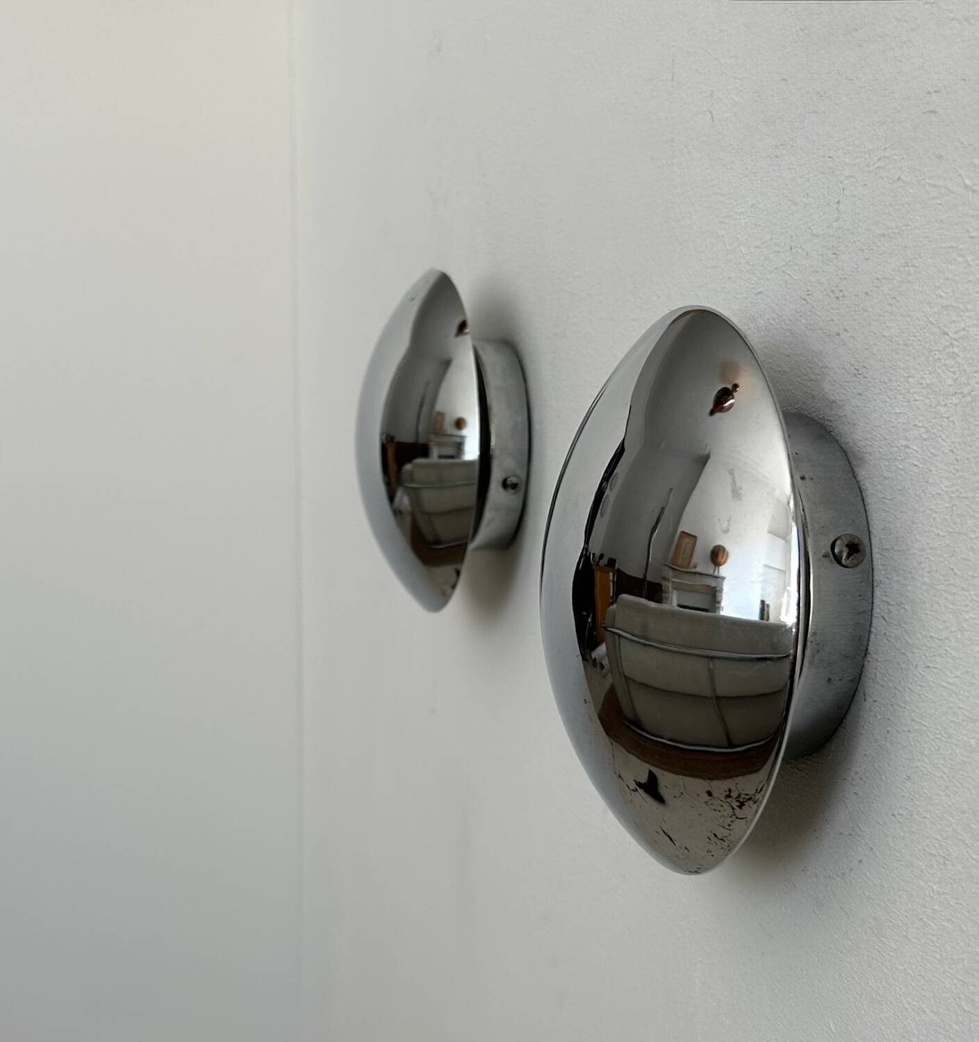 Pair of vintage chrome wall lights, France 1980
