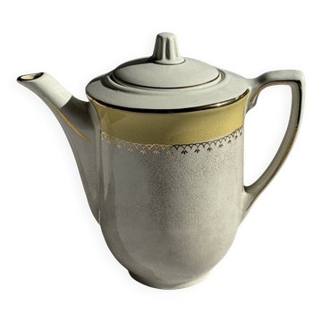 Ceramic teapot l'Amandinoise with yellow and gold frieze H21