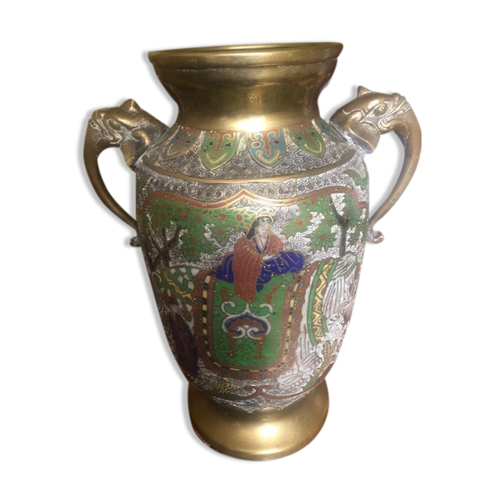 Vase chinois en bronze et emaux cloisonnes Selency