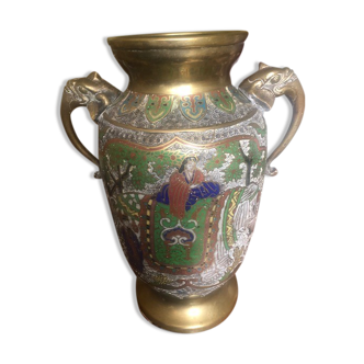 Vase chinois en bronze et emaux cloisonnes