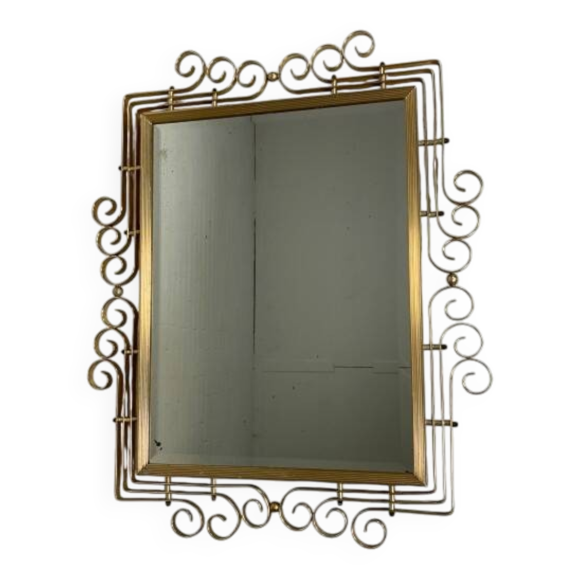 Vintage faceted mirror in an aluminium frame