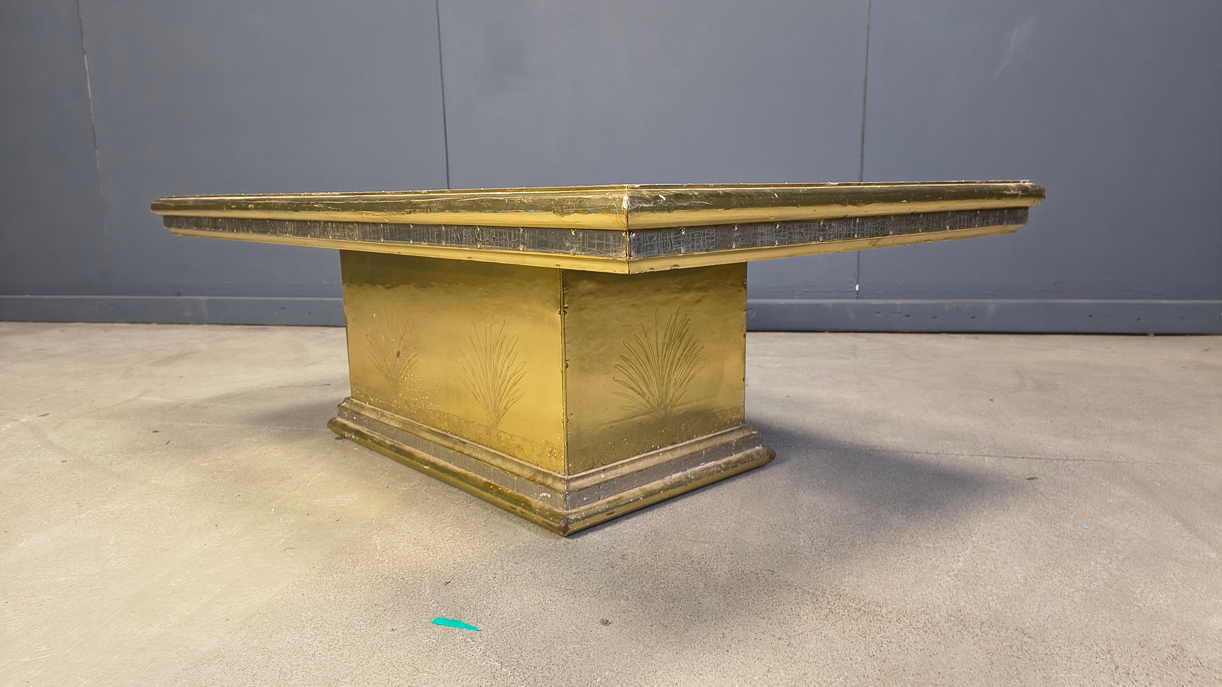 Gony Nava etched brass coffee table, 1970s