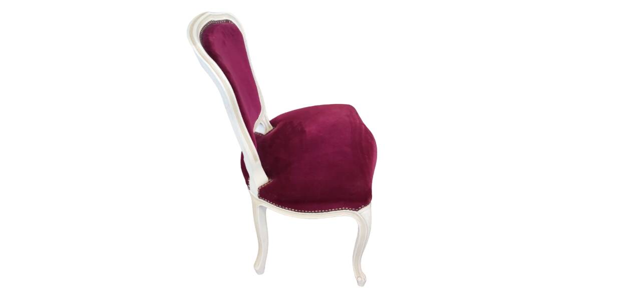Castle chair and footrest in wood and burgundy velvet