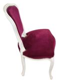 Castle chair and footrest in wood and burgundy velvet