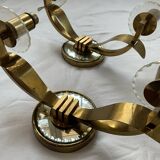 Vintage pair of art deco brass and mirrored glass wall lights France 1940