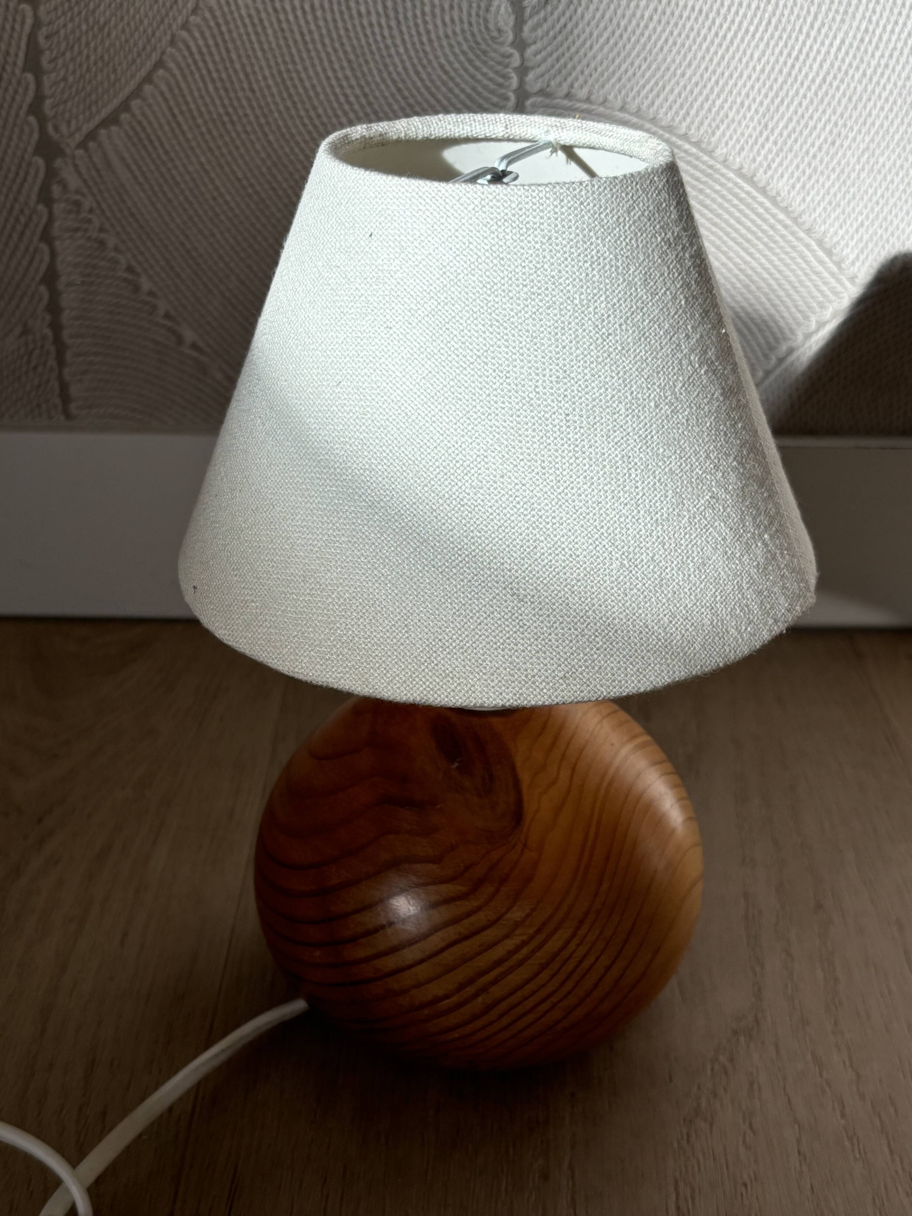 vintage wooden ball lamp small model with fabric shade 80's design
